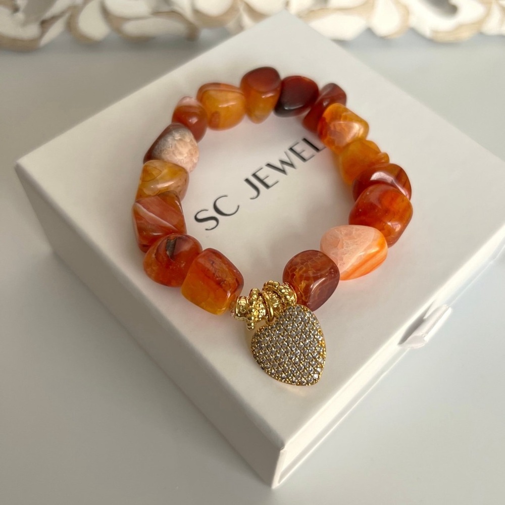 Gemstone Bracelet | Handcrafted Orange Agate 14k Gold Plated